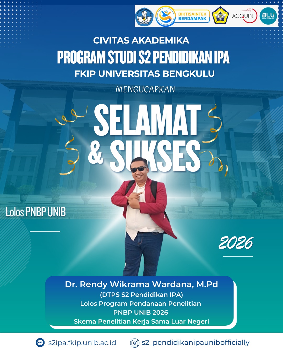 Dosen S2 Pendidikan IPA UNIB Lolos Pendanaan Penelitian PNBP UNIB Tahun 2026 pada Skema Penelitian Kerja Sama Luar Negeri