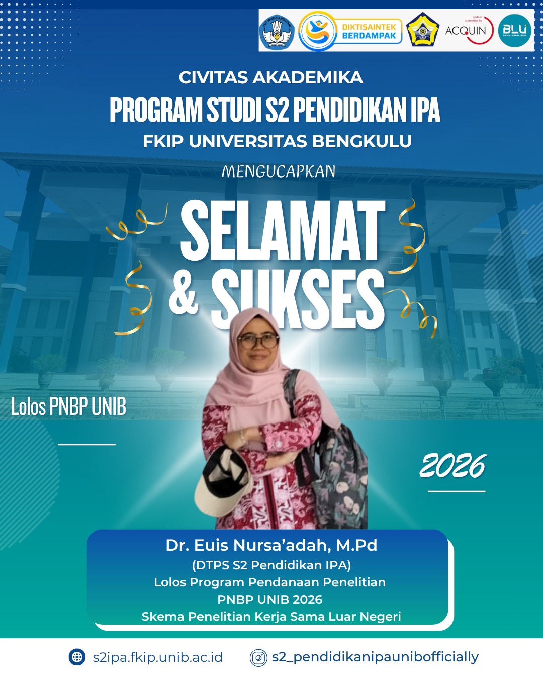 Dosen S2 Pendidikan IPA UNIB Lolos Pendanaan Penelitian PNBP UNIB Tahun 2026 pada Skema Penelitian Kerja Sama Luar Negeri